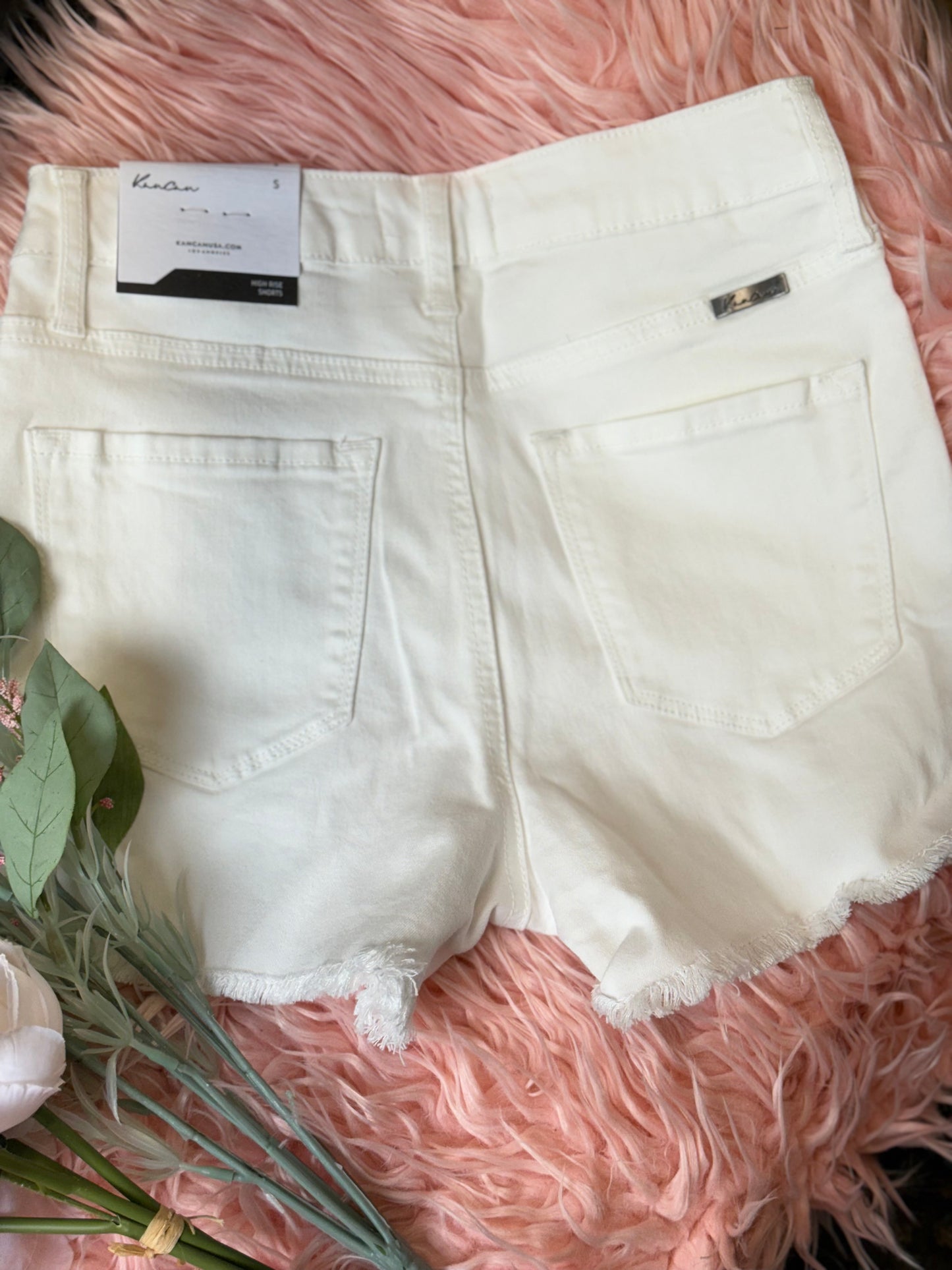 Kaley KanCan High Rise White Denim Shorts