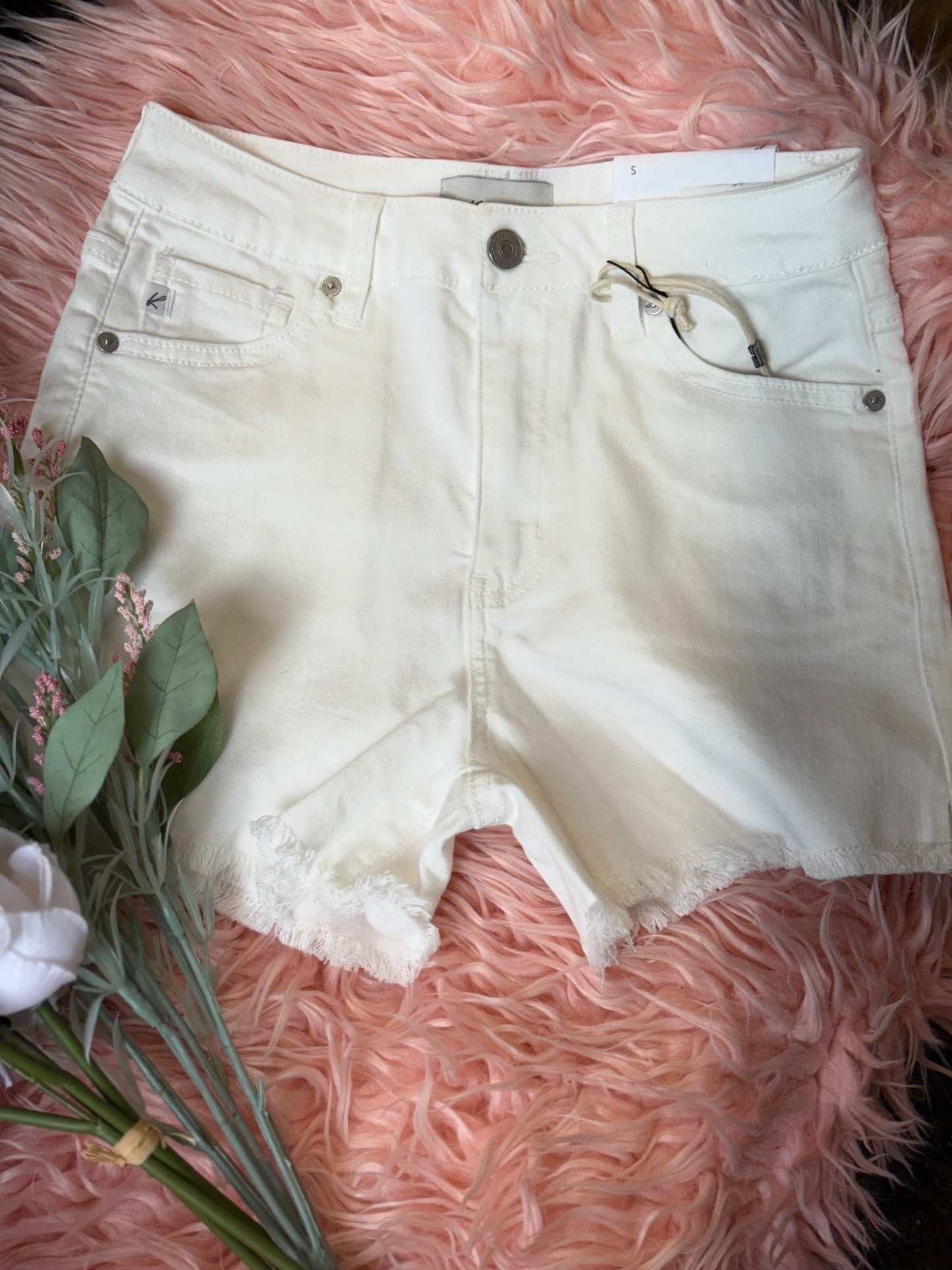 Kaley KanCan High Rise White Denim Shorts